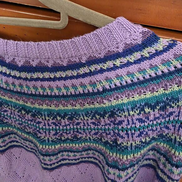 Appleseeds Cardigan Sweater Medium Petite Purple Blue Fair Isle Grandmacore Cozy - Picture 11 of 11